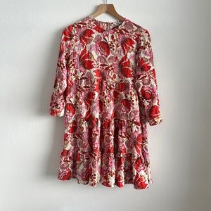 Red and pink floral mini dress. Super cute 60s inspired floral.